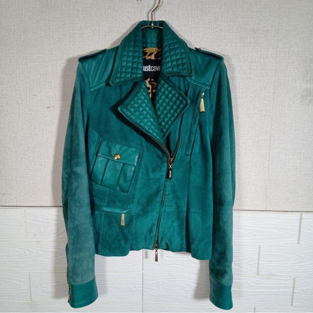Just Cavalli Turquoise Leather Jacket